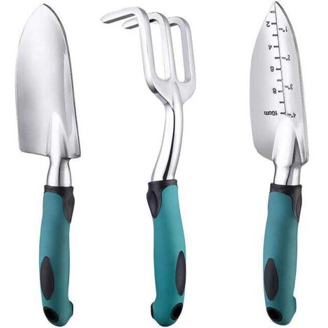 Ensemble d'outils de jardinage comprenant trois outils de jardinage robustes en fonte d'aluminium avec poignées antidérapantes. (1/4)