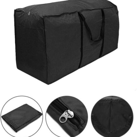 Grand sac de rangement imperméable pour coussin de siège de jardin avec fermeture éclair et poignée, noir (116×47×51cm) (1/5)