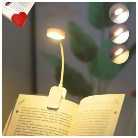 Lampe de lecture rechargeable avec 3 modes d'éclairage et protection des yeux - batterie longue durée, lampe de lecture à pince flexible à 360°.