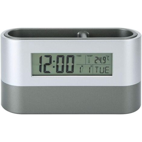 Porte-stylo de bureau numérique LCD, pot à crayons électronique avec réveil, minuteur LED, calendrier, affichage de la température, boîte de rangement pour fournitures de bureau (1/5)