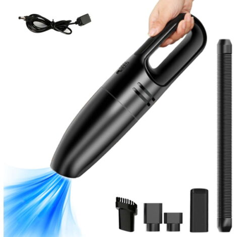 Aspirateur portatif pour voiture, utilisation sur surfaces sèches et humides, aspirateur portatif sans fil rechargeable par USB, léger et portable, comprend une tête de brosse et un tuyau d'extension. (1/5)
