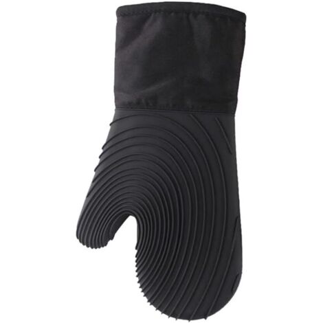 Gants de cuisine, gants de cuisine en silicone imperméables, gants résistants à la chaleur et anti-brûlures, gants épais en coton antidérapants et imperméables (noirs, lot de 2) (1/5)
