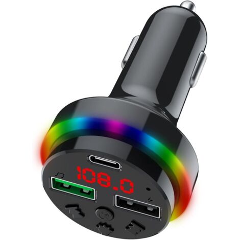 Émetteur FM, récepteur audio sans fil pour voiture, adaptateur de charge double USB multifonctionnel avec navigation vocale et affichage LED. (1/5)