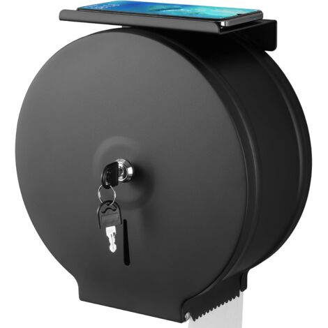 Porte-papier toilette commercial extra-large capacité, en acier inoxydable, mural, 22,9 cm, avec serrure et clé (noir). (1/5)