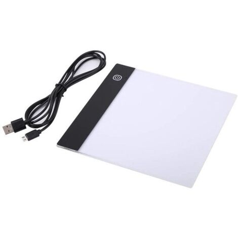 Table lumineuse LED USB pour le dessin - Table à dessin LED - Tablette lumineuse avec 3 niveaux d'intensité lumineuse - Format A5 - 1 pièce - Pour artistes - Blanc + Noir