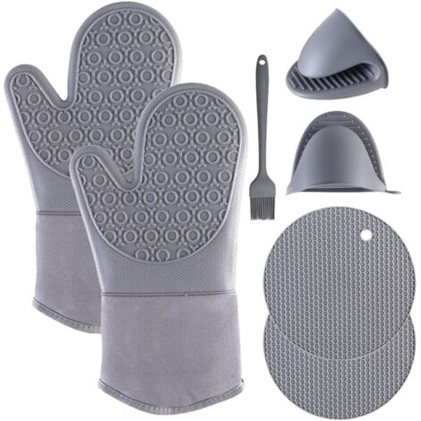 Gants de cuisine en silicone résistant à la chaleur, gants de four, gants de cuisine en silicone, gants de four résistants à la chaleur, gants de cuisine en silicone pour la pâtisserie (gris). (1/5)