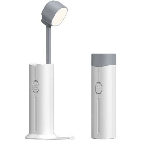 Lampe de bureau extensible et pliable, lumière LED rechargeable, adaptée aux étudiants, avec fonction USB, pour le bureau et les études (blanche). (1/5)