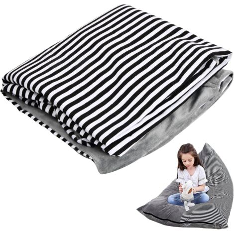 Sac de rangement pour peluches, pouf souple, housse de siège pliable pour chaise/canapé, grande capacité, gris (sac uniquement), motif rayé. (1/5)