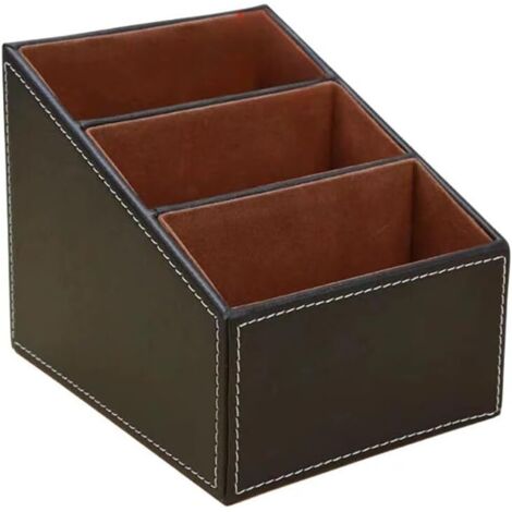Support de télécommande classique, intérieur incliné au design professionnel avec revêtement en suédine, organiseur de bureau à 3 compartiments. (1 pièce marron) (1/5)