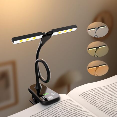 Lampe de lecture portable rechargeable – double tête à gradation progressive, indicateur de batterie, 3 températures de couleur respectueuses des yeux, adaptée à la lecture nocturne au lit, bras rotat