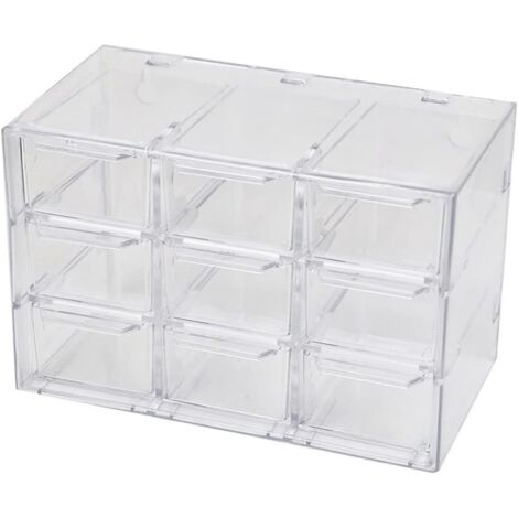 Mini organiseur de tiroirs avec compartiments transparents pour ranger les petites pièces, les bijoux, les perles, les outils et les cosmétiques (9 tiroirs) (1/3)