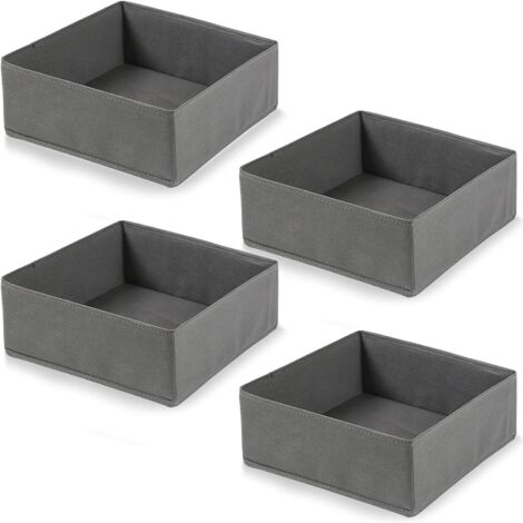Ensemble de 4 boîtes de rangement grises à tiroirs - système de rangement - pliable - pour ranger vêtements, soutiens-gorge, chaussettes, cravates, sous-vêtements et foulards. (1/5)