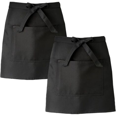 Ensemble de 2 tabliers courts de cuisine pour serveurs et serveuses, tabliers unisexes à taille haute, tabliers de chef, tabliers mi-longs pour restaurants, tabliers noirs de traiteur, tabliers de cui (1/3)