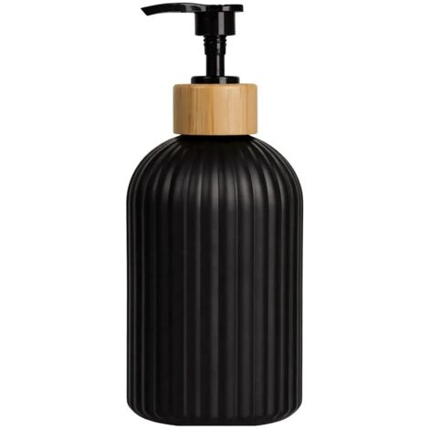 Distributeur de savon 500 ml, flacon pompe noir, finition imitation bois, salle de bain (1/5)