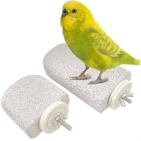 Deux cages à oiseaux en pierre, adaptées aux petits oiseaux comme les perruches ondulées, les calopsittes et les conures, servant de jouets pour aiguiser leurs dents et leurs griffes. (1/5)