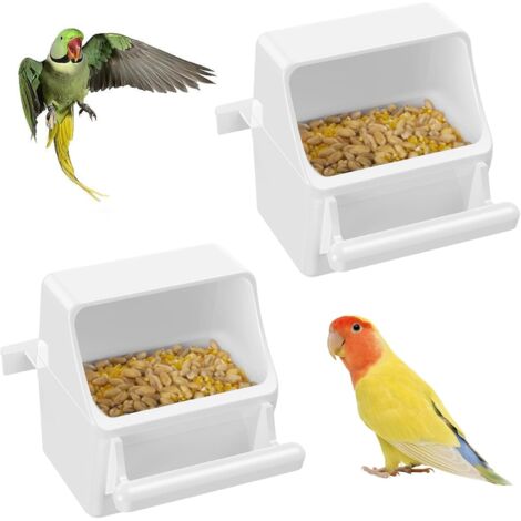 Lot de 2 mangeoires à oiseaux, bols d'eau suspendus en plastique avec crochets, adaptés aux perruches ondulées, calopsittes, canaris et autres perroquets. (1/5)