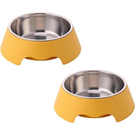 Gamelles en acier inoxydable pour chats et chiens - ensemble de 2 gamelles antidérapantes amovibles - jaune (1/4)