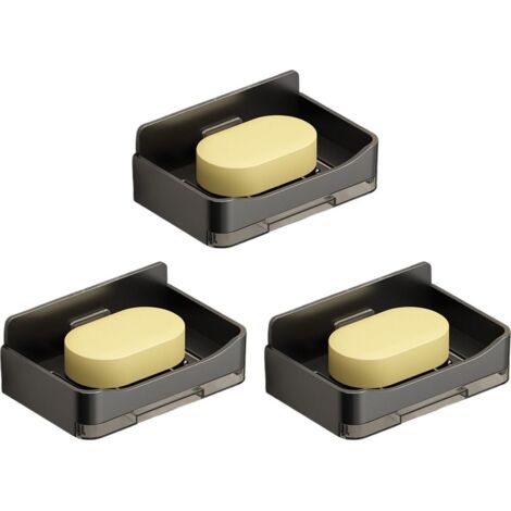 Porte-savon mural 3 pièces avec bac égouttoir, robuste et durable, multifonctionnel et facile à installer, pouvant également accueillir des rasoirs. Accessoire de rangement pour salle de bain - noir (1/2)