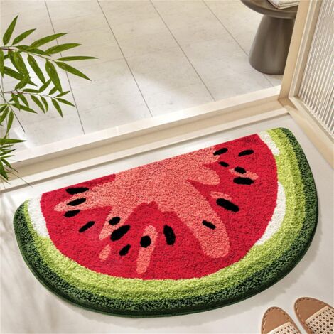 Tapis de bain mignon en forme de pastèque (5080cm), très absorbant, très doux et à séchage rapide, convient aux chambres d'enfants et aux salles de bains.