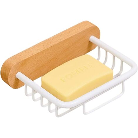 Porte-savon mural en bois pour salle de bain, porte-savon de douche autonettoyant, porte-savon de douche en acier inoxydable, porte-savon de douche pour salle de bain (blanc) (1/4)