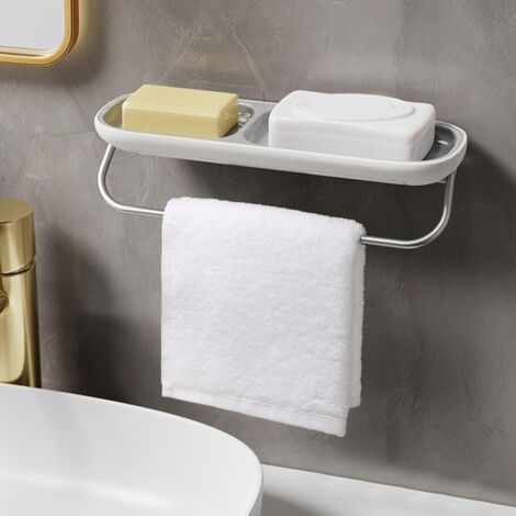 Étagère de douche murale sans perçage, avec porte-serviettes, étagère de rangement et porte-savon, système de drainage efficace, adaptée aux espaces encombrés (gris). (1/5)