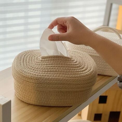 Boîte à mouchoirs en corde de coton tressée à la main – boîte de rangement pour mouchoirs – marron (1/5)