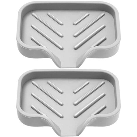 Deux porte-savons en silicone, porte-savon en forme de bande avec fonction d'évacuation, porte-savon à poser sur le comptoir de la salle de bain. (1/4)