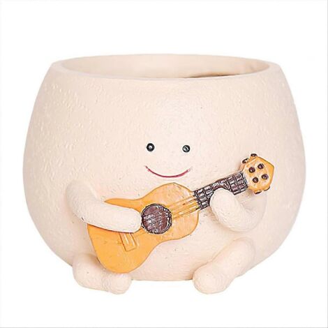 Pot de fleurs en forme de smiley avec trous de drainage, fabriqué en résine mignonne, idéal pour planter des plantes à perles ou des formes de guitare originales. (1/4)