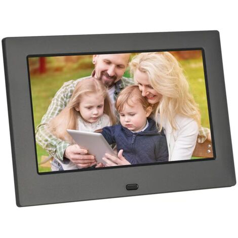 Cadre photo numérique 7 pouces avec cadre noir, compatible avec la lecture vidéo sur carte SD, affichage du calendrier, réglage du réveil.
