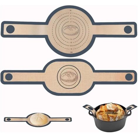 Plateaux à pain en silicone pour cocotte en fonte, lot de 2, antiadhésifs, faciles à nettoyer, tapis de cuisson réutilisables en silicone avec de longues poignées pour un transfert facile du pain au l