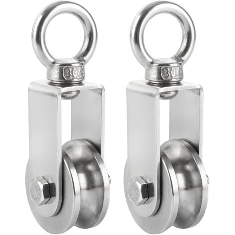Deux poulies de levage, des poulies à câble en acier inoxydable de 34 mm et des câbles en acier. (1/5)