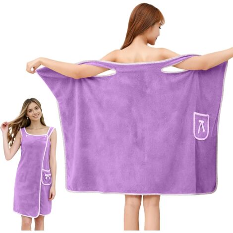Peignoir de bain éponge pour femme - avec poche et nœud, séchage rapide, doux et léger. Peut se porter comme jupe de bain ou peignoir. - Fermeture à double bouton ajustable, doux et facile à enfiler. 