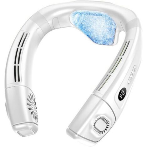 Ventilateur de cou portable, affichage numérique, ventilateur de climatisation portable silencieux à porter autour du cou, grille d'aération rotative, blanc.