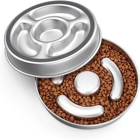 Gamelle anti-glouton pour chien, en acier inoxydable, avec un tapis antidérapant en caoutchouc sur le dessous pour favoriser une alimentation et une digestion saines. (1/5)