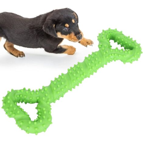 Jouet à mâcher pour chien - Jouet de dentition en caoutchouc résistant - Forme d'os convexe - Très interactif, convient aux chiots et aux chiens actifs de toutes tailles - Vert (1/4)