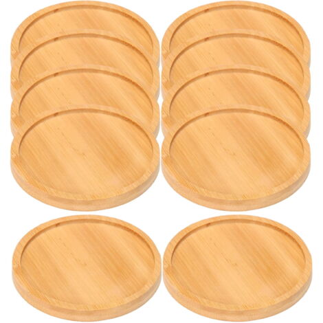 10 dessous de verre ronds en bois, plateaux en bois naturel, tapis anti-éclaboussures, adaptés aux tables de terrasse et aux bureaux. (1/3)