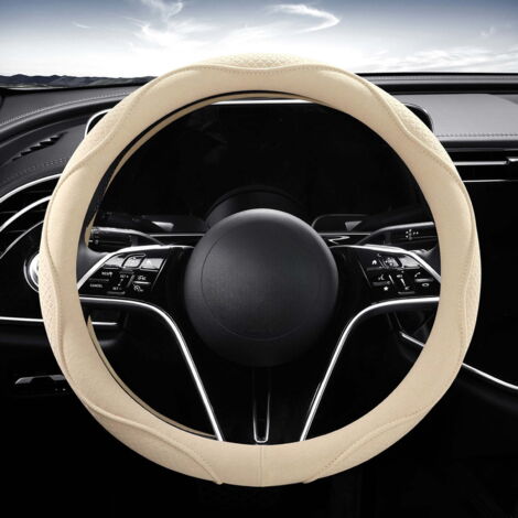 Housse de volant antidérapante, en microfibre respirante, taille universelle, compatible avec la plupart des voitures - beige (1/3)