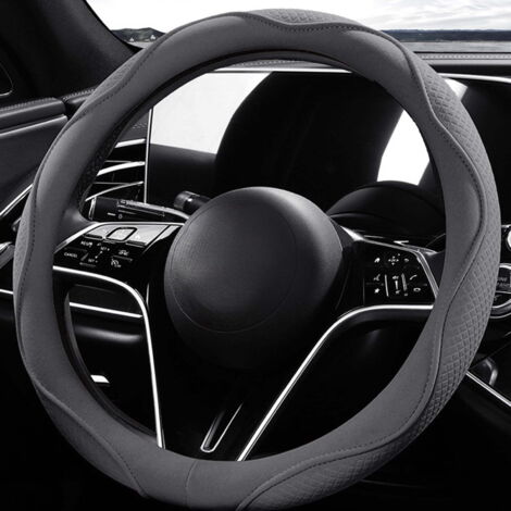 Housse de volant de voiture, housse de volant antidérapante, en microfibre respirante, type universel, convient à la plupart des voitures (gris). (1/4)