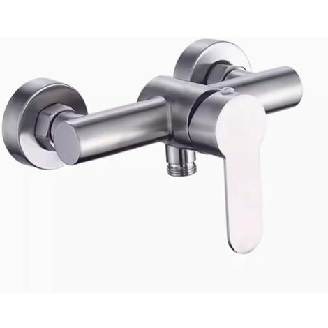Robinet de douche 4 trous en acier inoxydable brossé avec inverseur, robinet de salle de bain mural pour baignoire, douche et bidet, usage intérieur/extérieur, argent-Crezuo (1/5)