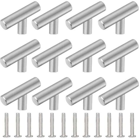 Pack de de 12 Poignée Meuble Cuisine, XU,50mm Poignée de Meuble Inox en Forme de T,Barre de Tiroir, Placards, Portes, Meubles, Salle de Bain, Chambres & Armoires --Crezuo (1/4)