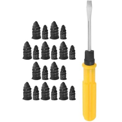 20 Clous en Caoutchouc pour réparation de Pneu de Voiture et Moto,avec Tournevis, Clous en Caoutchouc de Pneu sous Vide, Clou reparation pneu Convient aux Voitures, Motos(10 S+10 L)-Crezuo (1/4)