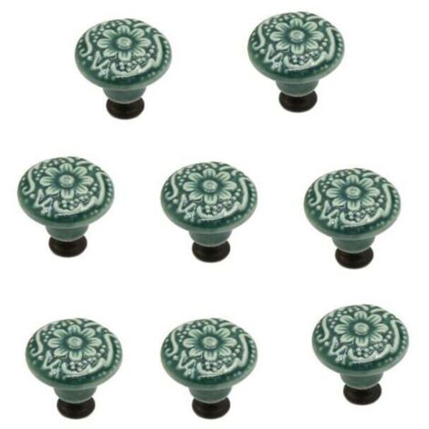 8 pièces vert boutons en céramique, boutons de porte d'armoire vintage, boutons de tiroir, boutons de porte en céramique, boutons de tiroir, boutons de commode, ensemble de boutons de tiroir-Crezuo (1/4)