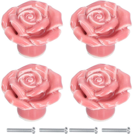 4 ensemble de poignées en forme de Rose, boutons d'armoire en céramique modernes pour la maison, le salon et la chambre à coucher, rose-Crezuo (1/4)