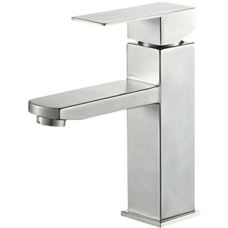 Robinet Salle Bain Mitigeur Lavabo Carré Robinet eau chaude et froide , XU,Mitigeur salle de Bain Acier inoxydable(Equipé de tuyau d'entrée de 80 cm) --Crezuo (1/4)
