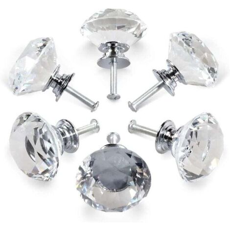 6 poignées en cristal,poignées de porte d'armoire à tiroir en cristal de diamant de 30 mm,poignées de porte en verre de cuisine,armoires de rangement et coiffeuses pour cuisines à domicile et-Crezuo (1/4)