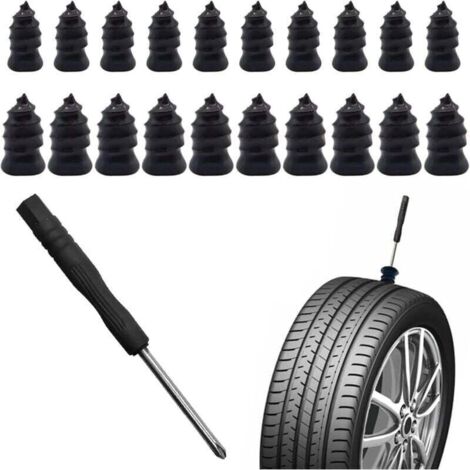 21 Pcs Tubeless Tire Puncture Repair Kit reparation pneu voiturewith Mushroom Avec tournevis,kit anti crevaison voiture Plug for Tyre Punctures and Flats on Cars,Motorcycles,Trucks Tractors-Crezuo (1/4)