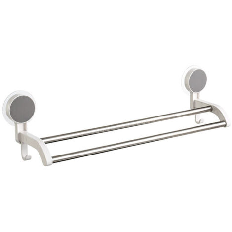 Organisateur de salle de bain tout-en-un : étagère à 2 niveaux avec porte-serviettes et crochets - Fixation par ventouses puissantes, sans perçage-Crezuo (1/4)