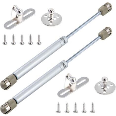 Vérins à Gaz 200N/20kg Hydraulique Ressort Charnières Amortisseurs à Gaz avec Vis pour Levage de Porte Armoire Meuble Cuisine Amortisseur Charniè Lot de 2 (Argent)-Crezuo (1/4)