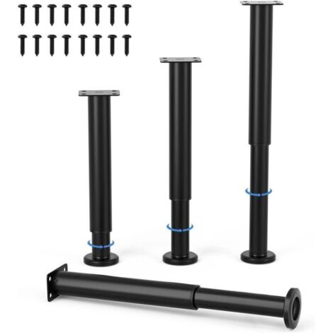 4 Pièces Pieds de Meubles Réglables 25cm Noir Jambe de Table Rond en Métal pour Canapé Armoire Lit avec Vis-Crezuo (1/4)