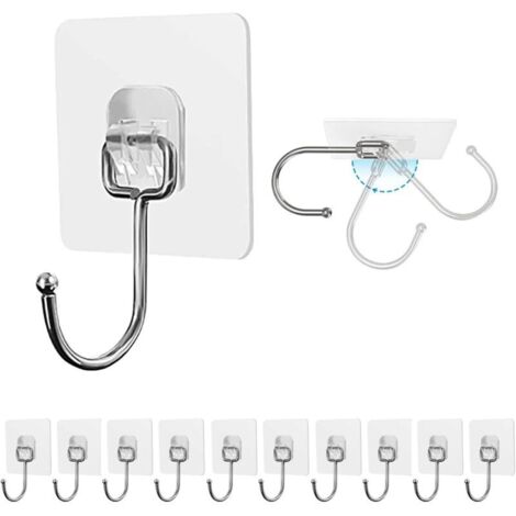 (10 Pièces) Crochet Adhésif 15kg(Max) Transparent Auto Adhesif Imperméable à l'eau et à l'huile Crochet Murale Porte Serviette Pour Accroche Salle de Bain,Cuisine,Plafond,Accrocher,Mural,Porte-Crezuo (1/4)
